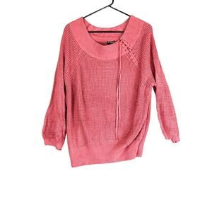 Express Womens Sweater Pink Scoop Neck Tie Shoulder Open Knit Long Sleeve Small